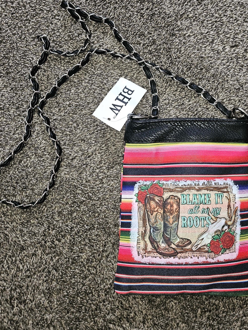 Colorful Stripe Crossbody Bag with Western Patch